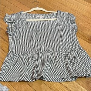 LOFT Black and White Gingham Peplum Blouse